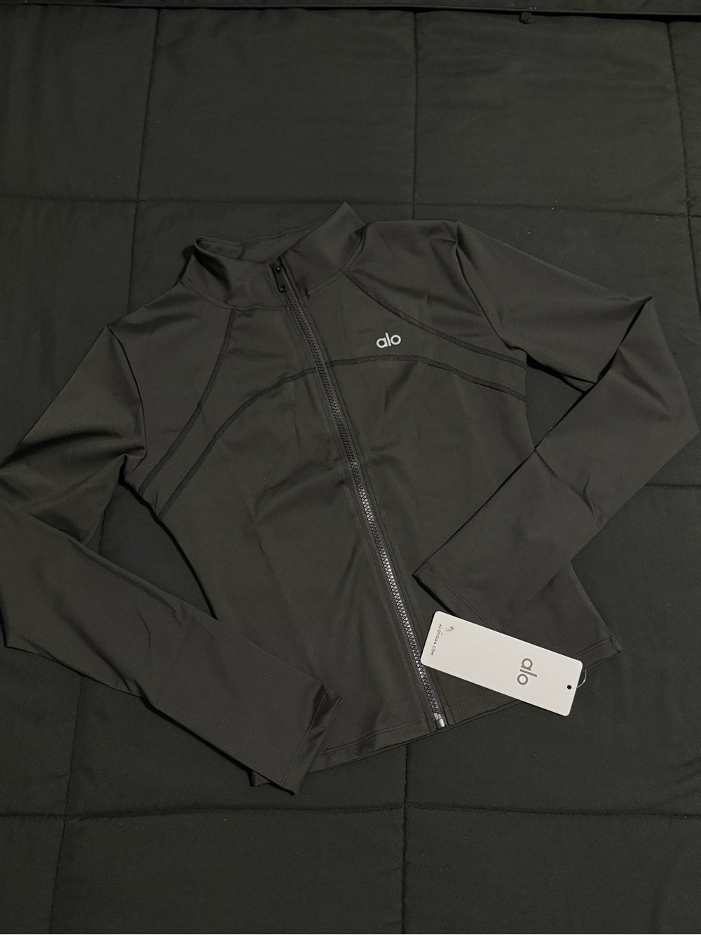 ALO Yoga Black Zip-Front Bomber Jacket